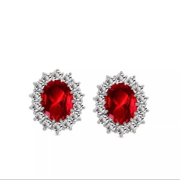 🔴Ruby Red Gemstone  Sterling Silver Plated Crystal Rhinestones Jewelry Set - Picture 7 of 8